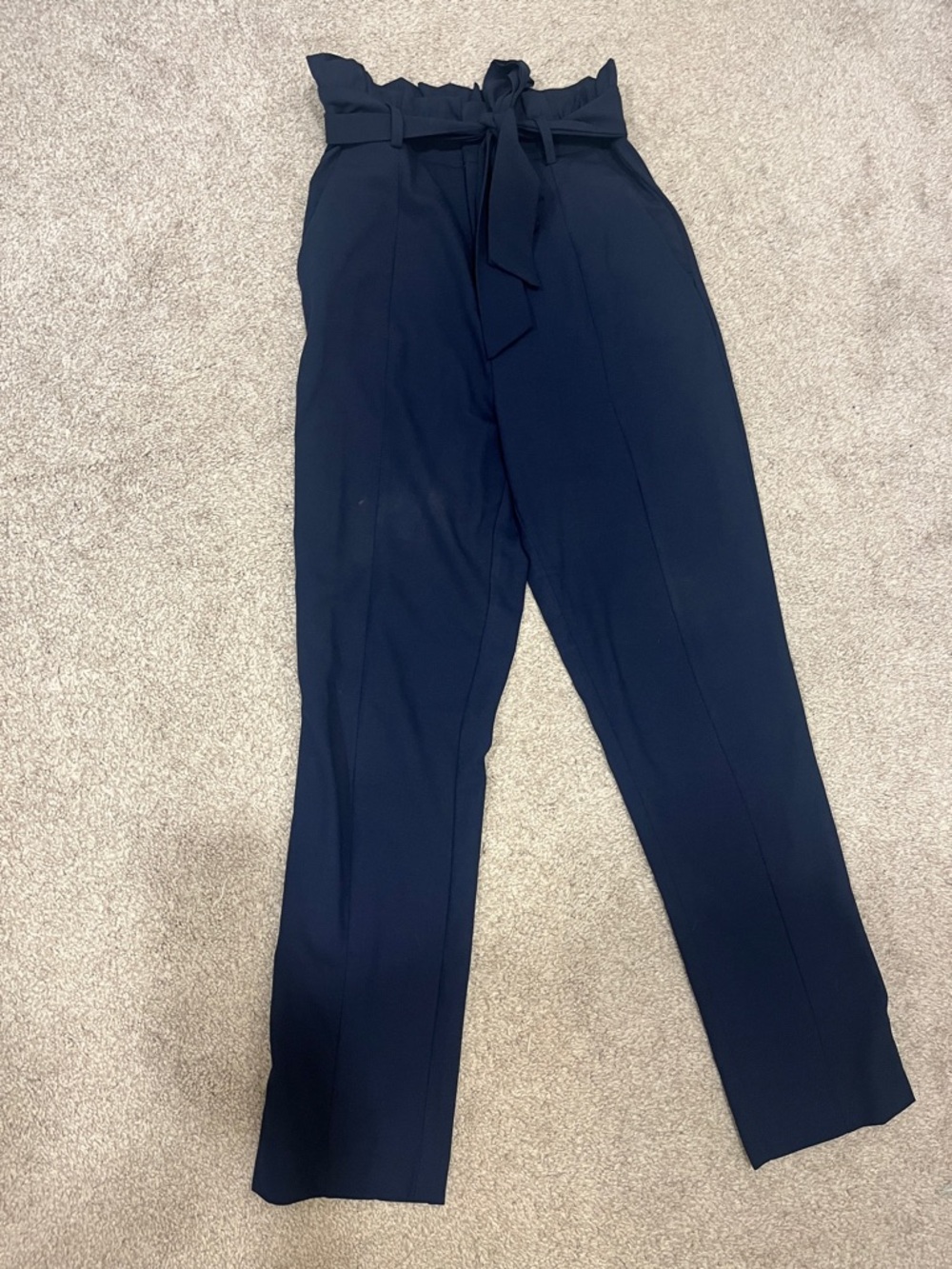 DO+BE Navy Paperbag High-Waist Pants with Tie Belt